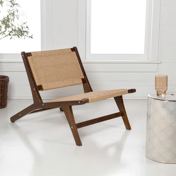 Parker Mid-Century Modern Woven Seagrass Wood Armless Indoor Lounge Chair